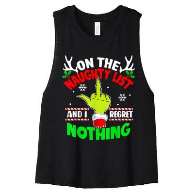 Funny On The List Of Naughty And I Regret Nothing Christmas Women's Racerback Cropped Tank