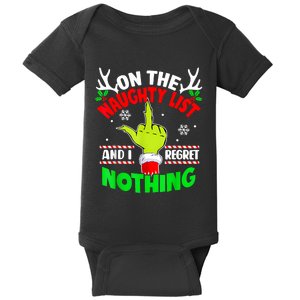 Funny On The List Of Naughty And I Regret Nothing Christmas Baby Bodysuit