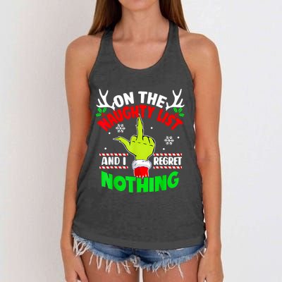 Funny On The List Of Naughty And I Regret Nothing Christmas Women's Knotted Racerback Tank