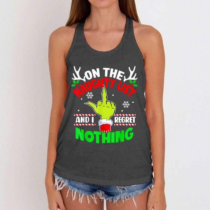 Funny On The List Of Naughty And I Regret Nothing Christmas Women's Knotted Racerback Tank