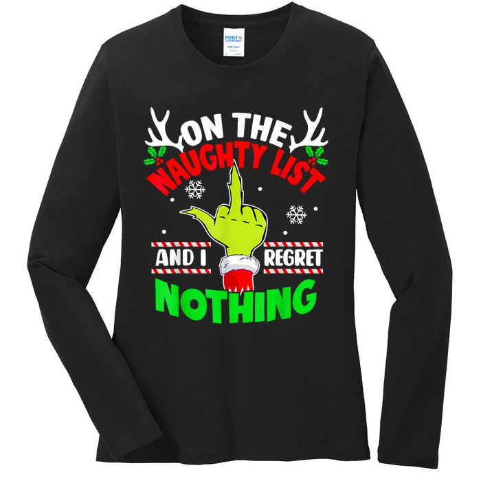 Funny On The List Of Naughty And I Regret Nothing Christmas Ladies Long Sleeve Shirt