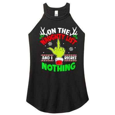 Funny On The List Of Naughty And I Regret Nothing Christmas Women's Perfect Tri Rocker Tank