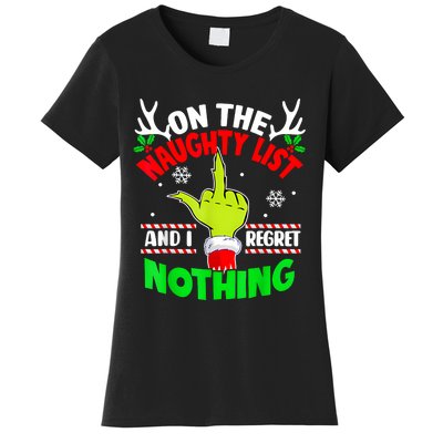 Funny On The List Of Naughty And I Regret Nothing Christmas Women's T-Shirt