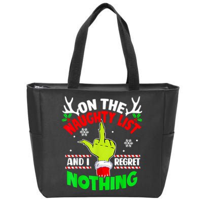 Funny On The List Of Naughty And I Regret Nothing Christmas Zip Tote Bag