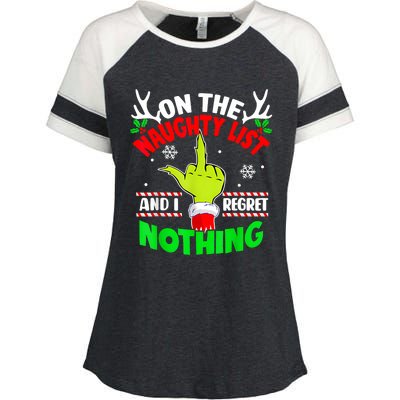 Funny On The List Of Naughty And I Regret Nothing Christmas Enza Ladies Jersey Colorblock Tee