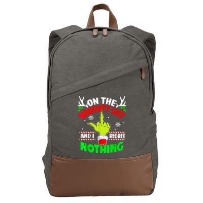 Funny On The List Of Naughty And I Regret Nothing Christmas Cotton Canvas Backpack