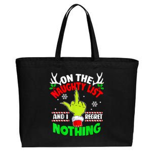 Funny On The List Of Naughty And I Regret Nothing Christmas Cotton Canvas Jumbo Tote