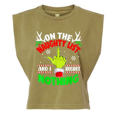 Funny On The List Of Naughty And I Regret Nothing Christmas Garment-Dyed Women's Muscle Tee