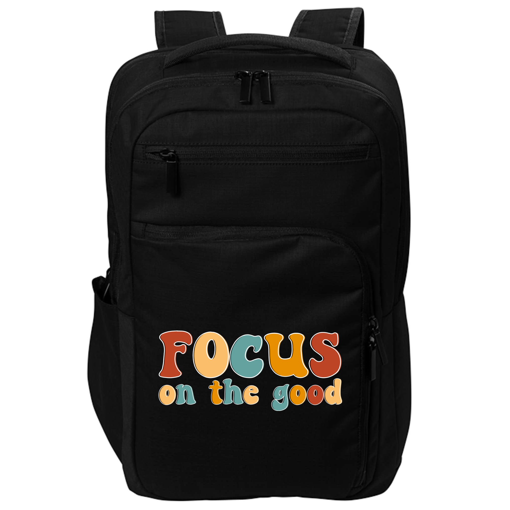 Focus On The Good Retro Quote Impact Tech Backpack