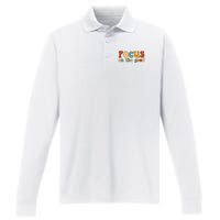 Focus On The Good Retro Quote Performance Long Sleeve Polo