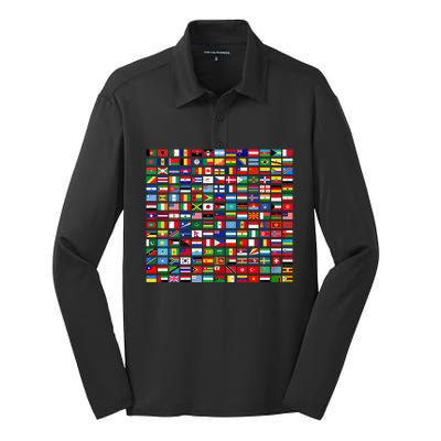 Flags Of The Countries Of The World Graphic Cool Designs Meaningful Gift Silk Touch Performance Long Sleeve Polo