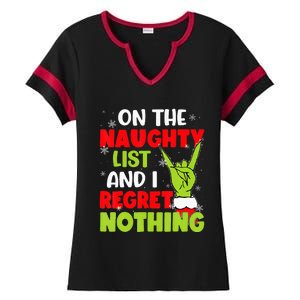 Funny On The List Of Naughty And I Regret Nothing Christmas Ladies Halftime Notch Neck Tee