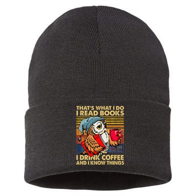 Funny Owl Thats What I Do I Read Books I Drink Coffee Sustainable Knit Beanie