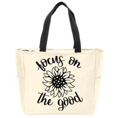 Focus On The Good Inspirational Positivity Quote Sunflower Zip Tote Bag