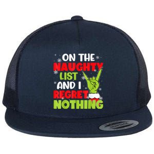 Funny On The List Of Naughty And I Regret Nothing Christmas Flat Bill Trucker Hat