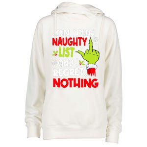 Funny On The List Of Naughty And I Regret Nothing Christmas Womens Funnel Neck Pullover Hood