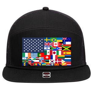 Flags Of The World American Flag We Are All Immigrants Gift 7 Panel Mesh Trucker Snapback Hat