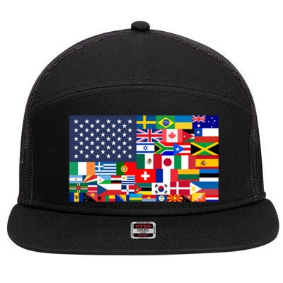 Flags Of The World American Flag We Are All Immigrants Gift 7 Panel Mesh Trucker Snapback Hat