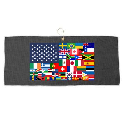 Flags Of The World American Flag We Are All Immigrants Gift Large Microfiber Waffle Golf Towel