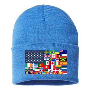 Flags Of The World American Flag We Are All Immigrants Gift Sustainable Knit Beanie