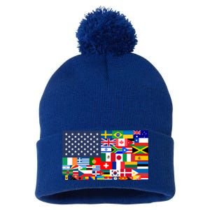 Flags Of The World American Flag We Are All Immigrants Gift Pom Pom 12in Knit Beanie