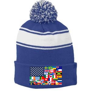 Flags Of The World American Flag We Are All Immigrants Gift Stripe Pom Pom Beanie