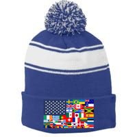 Flags Of The World American Flag We Are All Immigrants Gift Stripe Pom Pom Beanie