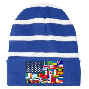 Flags Of The World American Flag We Are All Immigrants Gift Striped Beanie with Solid Band