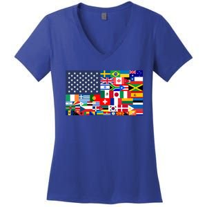 Flags Of The World American Flag We Are All Immigrants Gift Women's V-Neck T-Shirt