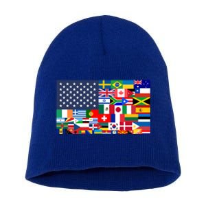 Flags Of The World American Flag We Are All Immigrants Gift Short Acrylic Beanie