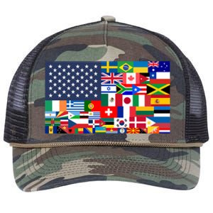 Flags Of The World American Flag We Are All Immigrants Gift Retro Rope Trucker Hat Cap