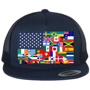 Flags Of The World American Flag We Are All Immigrants Gift Flat Bill Trucker Hat