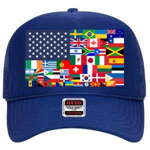 Flags Of The World American Flag We Are All Immigrants Gift High Crown Mesh Back Trucker Hat