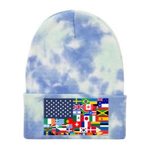 Flags Of The World American Flag We Are All Immigrants Gift Tie Dye 12in Knit Beanie