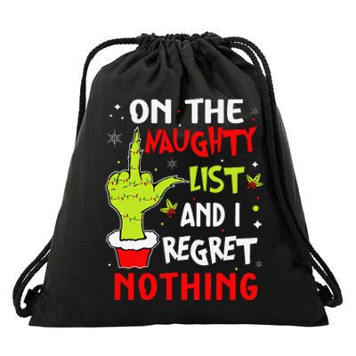 Funny On The List Of Naughty And I Regret Nothing Christmas Gift Drawstring Bag