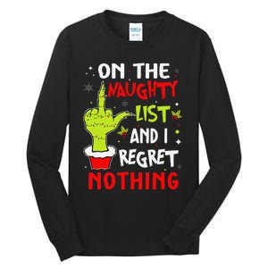 Funny On The List Of Naughty And I Regret Nothing Christmas Gift Tall Long Sleeve T-Shirt