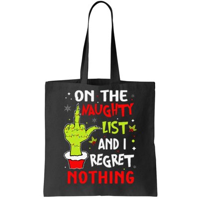 Funny On The List Of Naughty And I Regret Nothing Christmas Gift Tote Bag