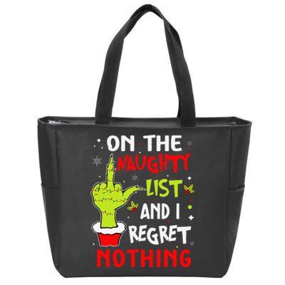 Funny On The List Of Naughty And I Regret Nothing Christmas Gift Zip Tote Bag