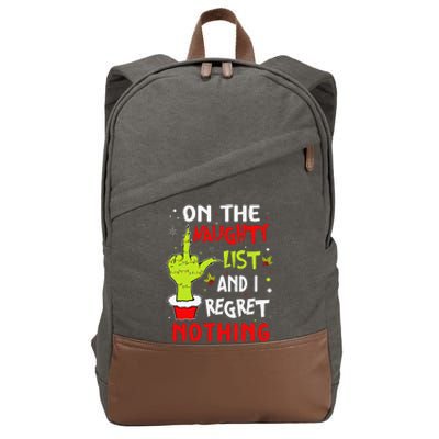 Funny On The List Of Naughty And I Regret Nothing Christmas Gift Cotton Canvas Backpack