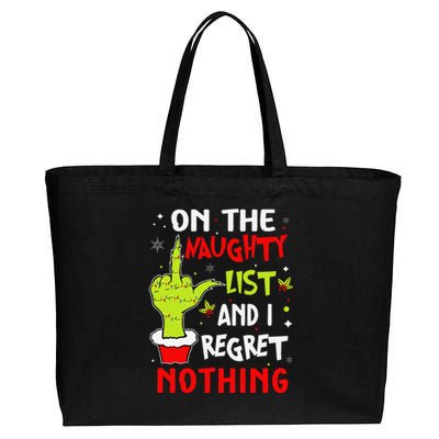 Funny On The List Of Naughty And I Regret Nothing Christmas Gift Cotton Canvas Jumbo Tote