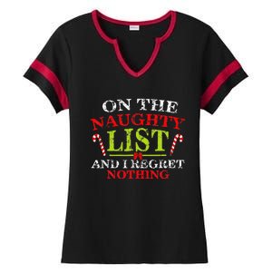 Funny On The List Of Naughty And I Regret Nothing Christmas  Ladies Halftime Notch Neck Tee