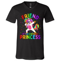 Friend of the Birthday Princess Dabbing Unicorn V-Neck T-Shirt