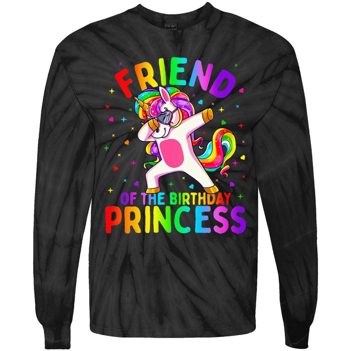 Friend of the Birthday Princess Dabbing Unicorn Tie-Dye Long Sleeve Shirt