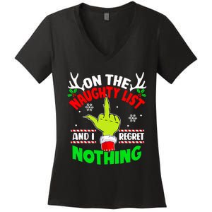 Funny On The List Of Naughty And I Regret Nothing Christmas Women's V-Neck T-Shirt