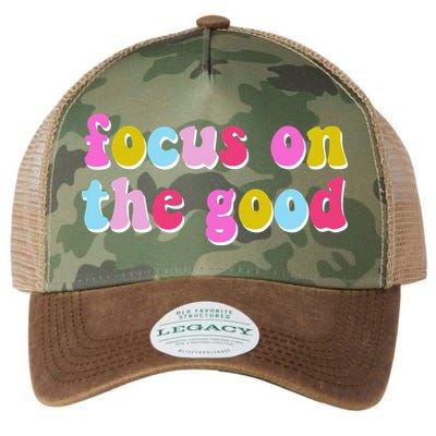 Focus On The Good Colorful Retro Quote Legacy Tie Dye Trucker Hat