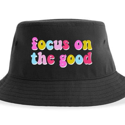 Focus On The Good Colorful Retro Quote Sustainable Bucket Hat