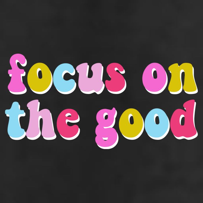 Focus On The Good Colorful Retro Quote Golf Towel