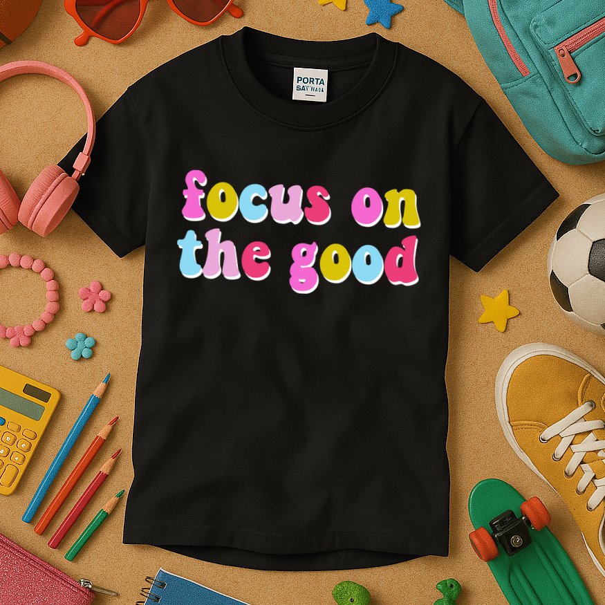 Focus On The Good Colorful Retro Quote Kids T-Shirt