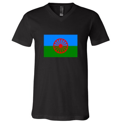 Flag Of The Romani People V-Neck T-Shirt