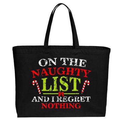 Funny On The List Of Naughty And I Regret Nothing Christmas  Cotton Canvas Jumbo Tote